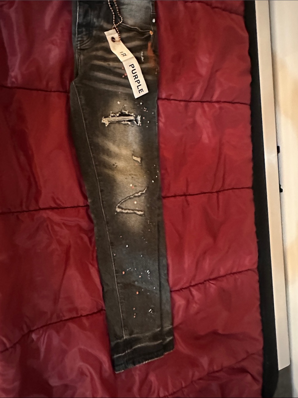 Purple Skinny Men’s Jeans in Washed Black with Distressed Details